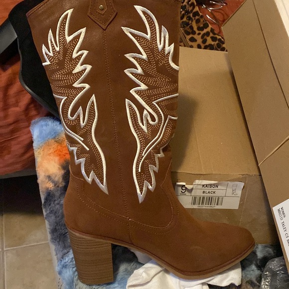 🎄XmasSale🎄MIA Taley TallWestern BootsCognac NIB/NWT Size9 EmbroideredFauxLeather - Picture 6 of 6